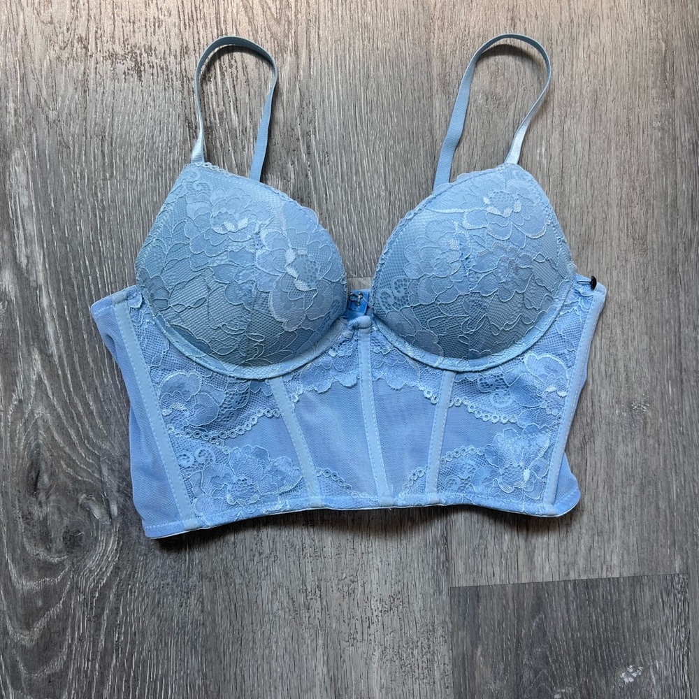 Blue Lace Bustier Bra
